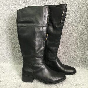 Isaac Mizrahi Black Leather Size 11M Womens Knee Length Boots Block Heel